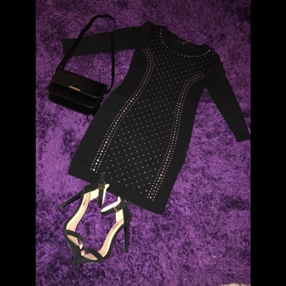 Black Body Con Dress w/silver accents